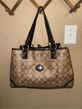 Coach Tan and Dark Brown Signature Canvas Shoulder Bag